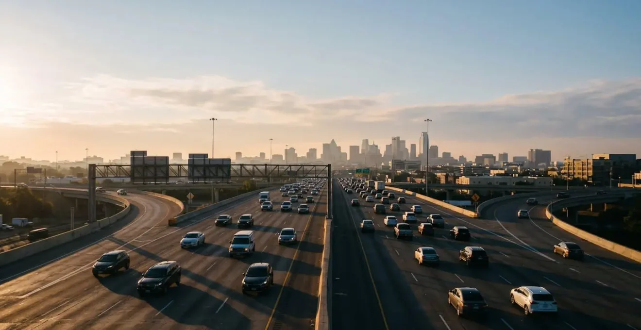 Vue d'une route avec circulation dense illustrant les defis de la conduite en conditions de trafic