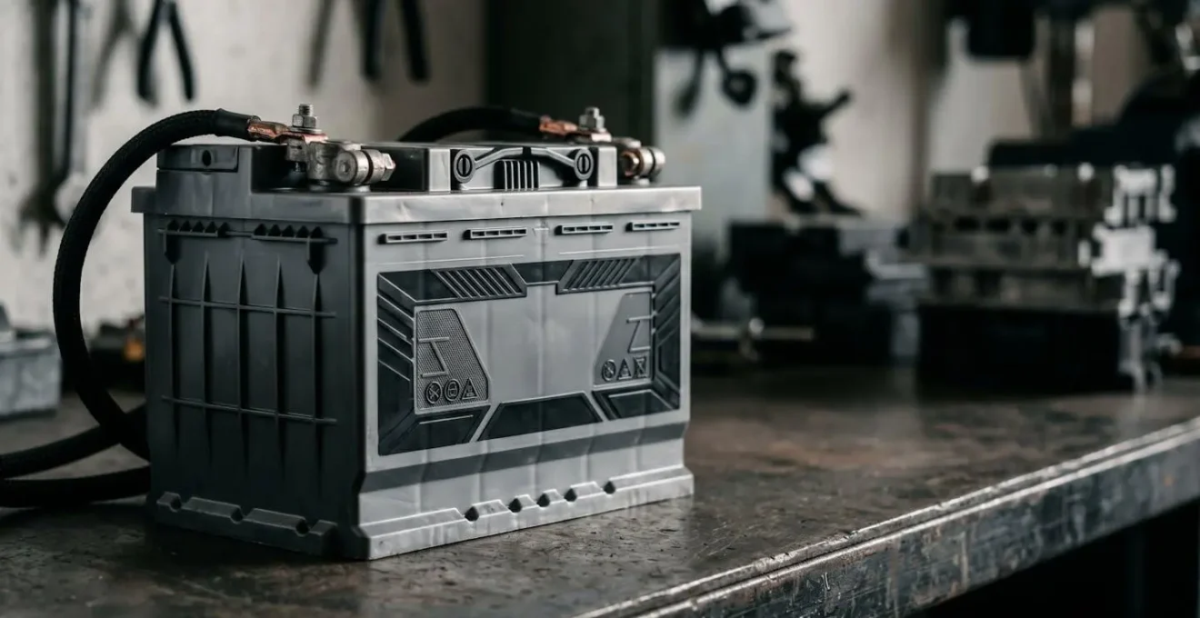 Batterie de voiture moderne AGM ou EFB pour système Start & Stop avec connecteurs visibles