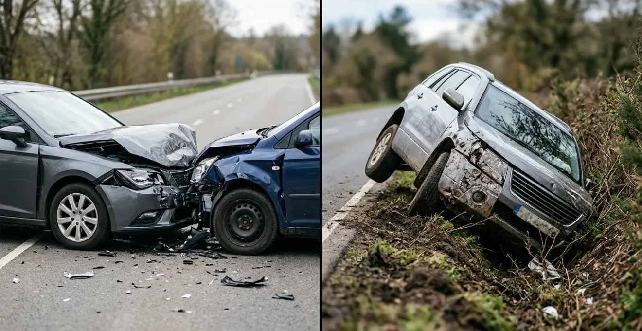 Comparaison visuelle entre deux scénarios d'accidents automobiles illustrant la différence entre garantie collision et tous accidents