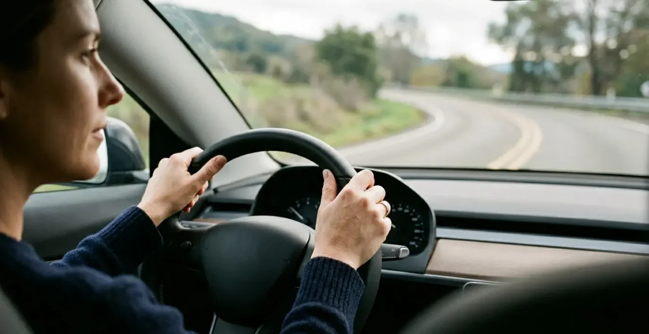 Conducteur vigilant au volant respectant les limitations de vitesse sur une route dégagée
