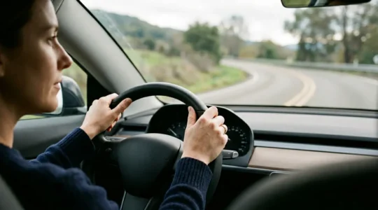 Conducteur vigilant au volant respectant les limitations de vitesse sur une route dégagée