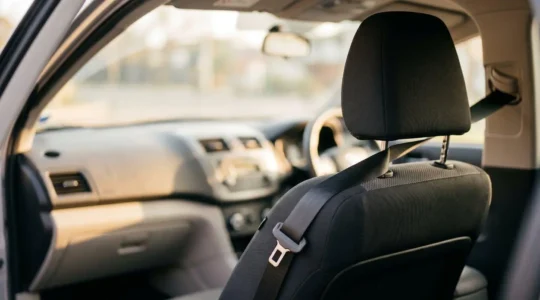 Vue symbolique illustrant les traumatismes corporels en accident de voiture avec éléments de sécurité