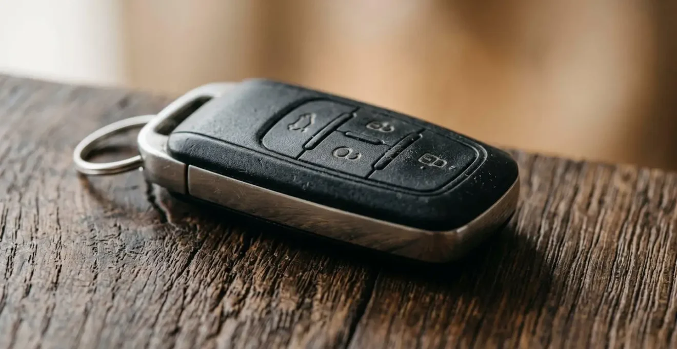 Clés de voiture modernes placées dans un environnement domestique, illustrant la prévention contre le vol électronique
