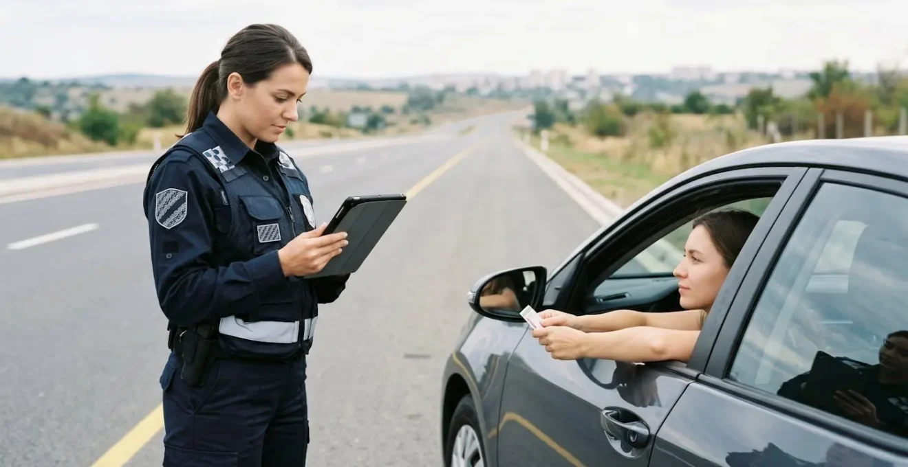 Contrôle routier moderne avec vérification numérique de l'assurance via le système FVA
