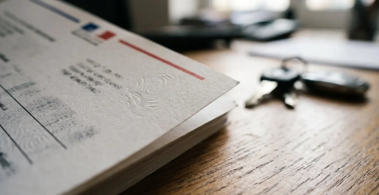 Document administratif provisoire posé sur un bureau pour démarches automobiles