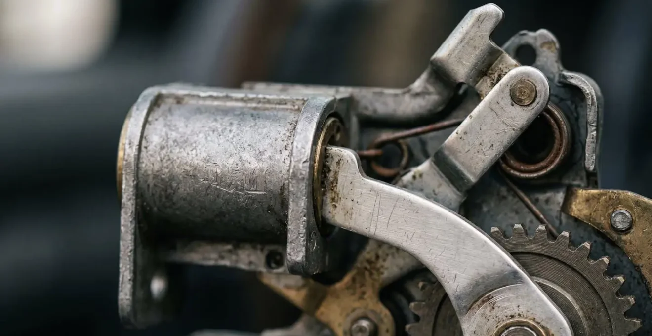 Détail technique d'une serrure de portière de voiture, illustrant les dommages potentiels lors d'une tentative de vol
