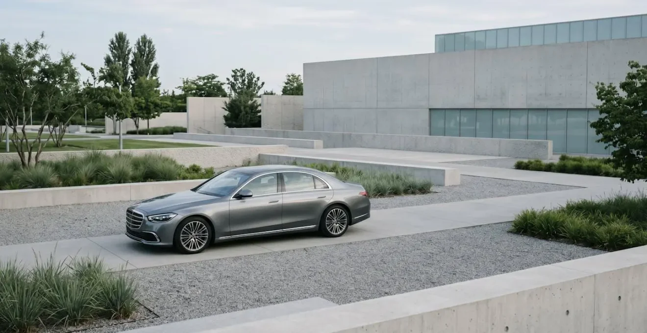 Vue large d'une voiture dans un environnement urbain minimaliste